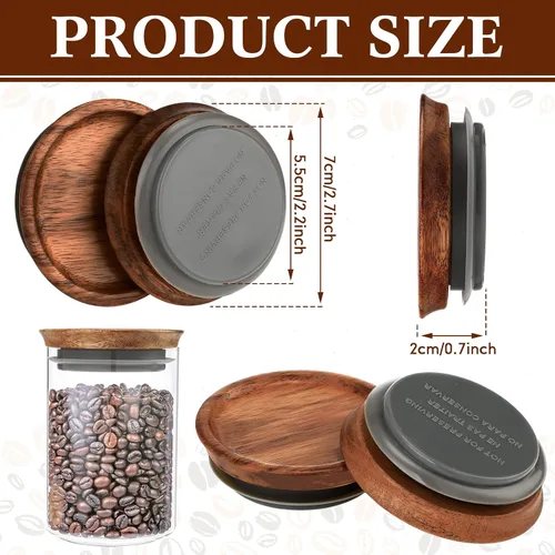 Vista 2 de Paquete de 20 tapas de almacenamiento de madera de acacia para frascos de boca regular, tapas de madera de acacia para conservas reutilizables