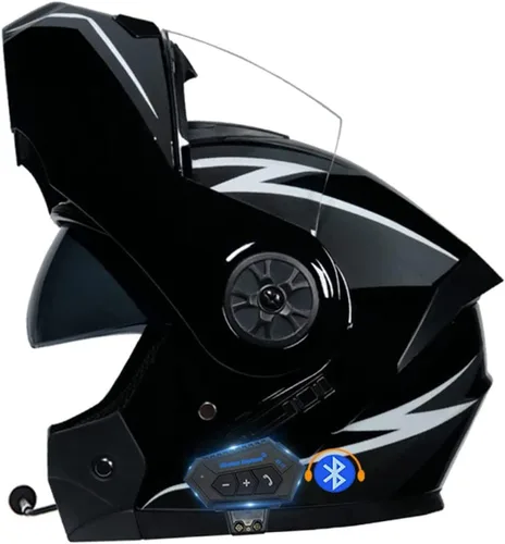 Vista 13 de Casco modular con Bluetooth abatible, de cara completa, doble visera solar, certificado por DOT, altavoz dual integrado con micrófono, cascos de 3