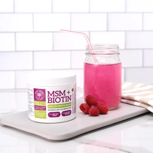 Vista 6 de Qhemet Biologics MSM + Biotin - Mezcla de bebida nutritiva para el cabello, vitaminas en polvo para apoyar un volumen exuberante, sílice de bambú