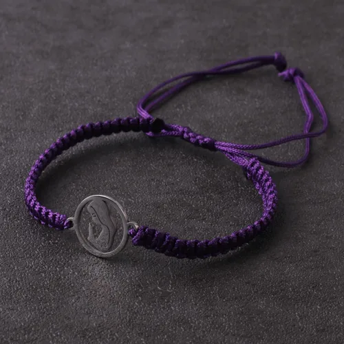 Vista 5 de Pulsera trenzada con acero inoxidable Virgen María para niñas y mujeres