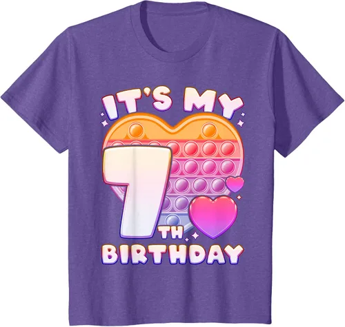 Vista 36 de Pop-it Birthday Girl 7 años de edad, Push it Pop Fidget Bubble Camiseta, Negro