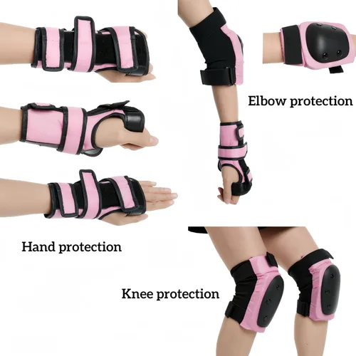 Vista 4 de Knee and Elbow Pads Set for Women & Teens – Pink Skateboarding Protective Gear with Wrist Guards, Adjustable Skate Pads for Roller Skating, Inline