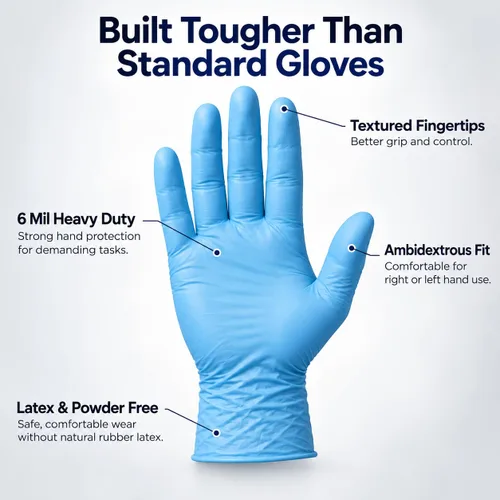 Vista 2 de FIRST GLOVE Volt - Guantes desechables de nitrilo azul de 6 mil, 100 unidades, pequeños, aptos para alimentos, para examen médico, para cocinar