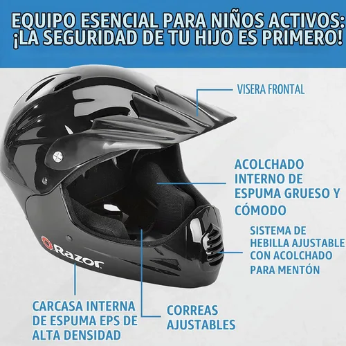 Vista 5 de Razor Casco juvenil de cara completa, carcasa exterior de plástico ligero con correas ajustables para jóvenes jinetes