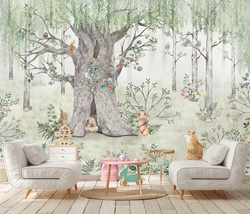 Vista 28 de Papel pintado de bosque tropical, palmera, mural de pared para dormitorio