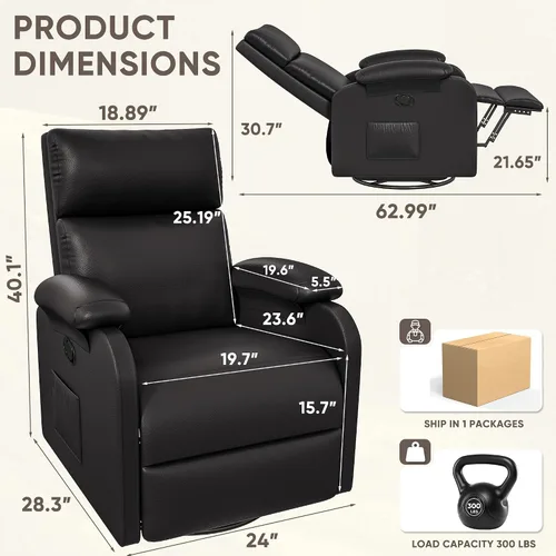 Vista 2 de Silla reclinable Homall, silla oscilante giratoria de 360 para adultos, silla de masaje para guardería con respaldo y reposapiés ajustables, sillas