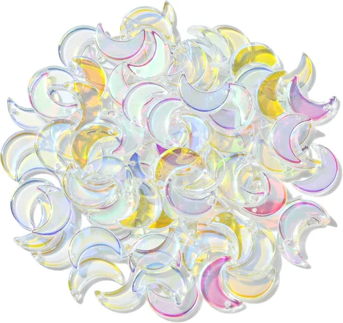 Vista 6 de Ipotkitt 100 dijes acrílicos de luna coloridos con temática celestial, mini cuentas de luna creciente para accesorios de fabricación de joyas