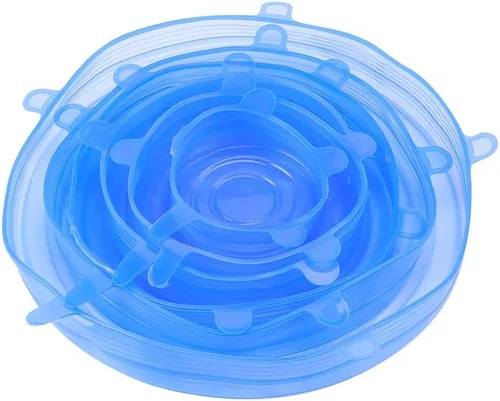 Vista 3 de Paquete de 6 tapas elásticas de silicona, fundas reutilizables para almacenamiento de alimentos, aptas para microondas, congelador y lavavajillas
