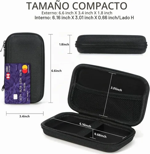 Vista 2 de Funda de protección portátil de goma EVA para batería externa, teléfono celular, GPS, disco duro, cable de carga USB, bolsa de transporte con Negro