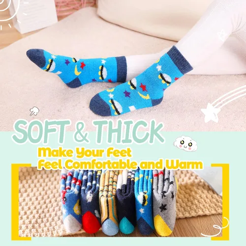 Vista 2 de Calcetines de lana para niños y niñas cálidos de invierno gruesos acogedores térmicos pesados para niños pequeños 6 pares