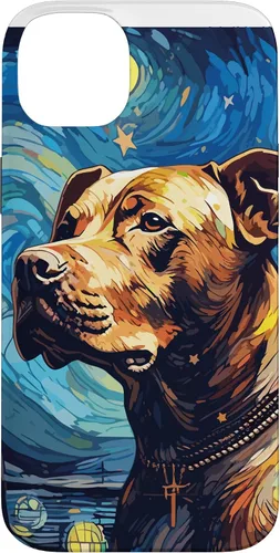 Vista 15 de Funda para iPhone 16 Pitbull Starry Night para perro, mamá, perro, papá