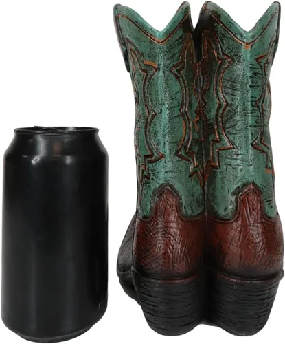 Vista 3 de Ebros Gift Botas vaqueras de cuero sintético de color verde azulado rústico occidental, portarretratos para libros de recetas, soporte para teléfono
