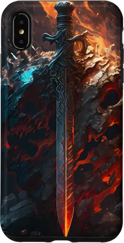Vista 11 de Espada flameante y escudo el símbolo del guerrero Funda para iPhone 16