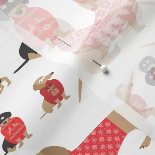 Vista 5 de Spoonflower Tela – Suéter de perro salchicha de Navidad rojo y blanco perro perro perro invierno vacaciones impreso en tela de gasa Fat Quarter