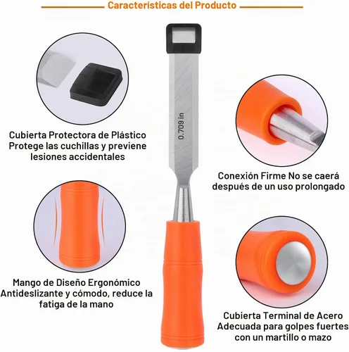 Vista 3 de Juego de 4 cinceles de madera para carpintería, cinceles de madera para carpintería con extremo de martillo de acero, herramientas de madera, juego