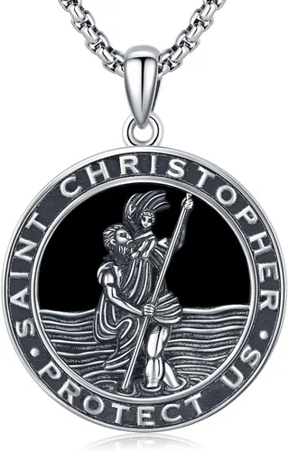 Vista 19 de Aniu 925 Sterling Silver Saint Medal Necklace Religious Amulet Jewelry Gift Concha de abulón - Redondo - Collar de San Cristóbal - H