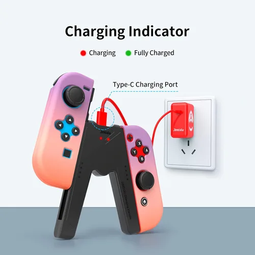 Vista 4 de Switch Joy-Con - Agarre de carga compatible con Nintendo Switch y modelo OLED, cargador de controlador Joy-Con con interruptor en forma de V
