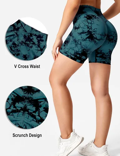 Vista 2 de YEOREO Pantalones cortos de entrenamiento profesionales para mujer, cintura cruzada en V, para gimnasio, cintura alta, sin costuras, pantalones