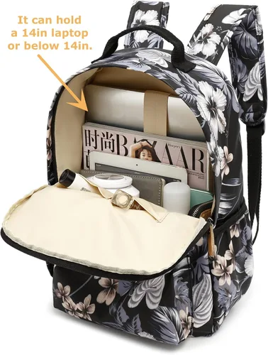 Vista 120 de Leaper Mochila para laptop para mujer: linda mochila floral para escuela, universidad, viajes, trabajo, mochila ligera para niños, Negro margarita