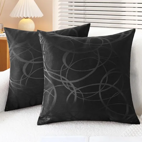 Vista 8 de CaliTime Fundas de Almohadas Decorativas Paquete de 2 Modernas Brillantes y Opacas Contraste Círculos Anillos de Acento Geométrico Fundas de Cojines