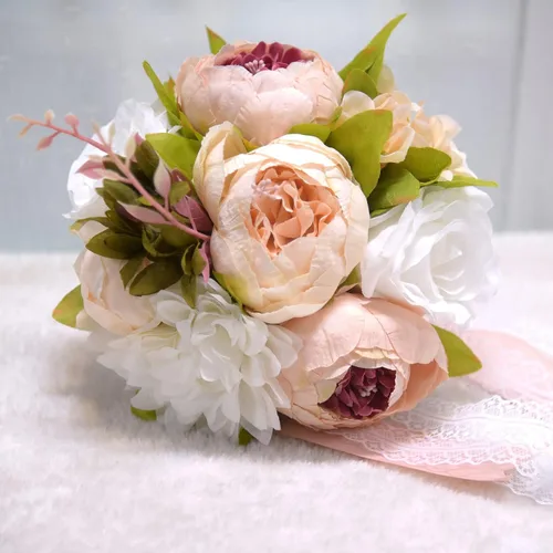 Vista 5 de Ramo de boda artificial, ramos de boda de 12 pulgadas para novia, ramo de dama de honor, ramos románticos, rosas artificiales para boda, bricolaje