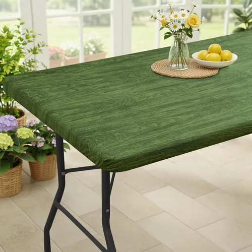 Vista 41 de Smiry Mantel cuadrado para mesa de pícnic, impermeable, elástico, ajustable, para campamento, protector de vinilo con parte trasera de franela Beige