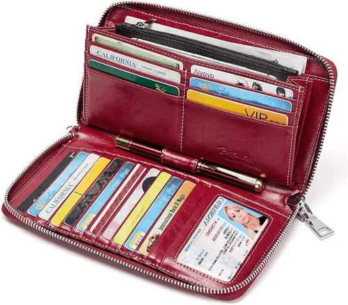 Vista 6 de BOSTANTEN - Bolsos de piel para mujer, con cierre RFID, cierre de cremallera, tarjetero para teléfono