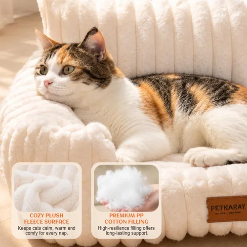 Vista 4 de PETKARAY Sofá cama para gatos, sofá suave de 24 pulgadas para gatos de Crema