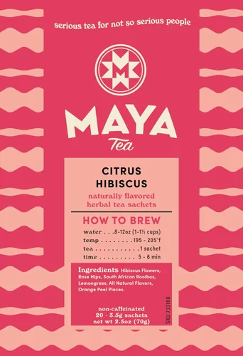 Vista 4 de Maya Tea Bolsas de té de hierbas Citrus Hibiscus, todo natural, sin cafeína, paquete de 20