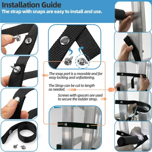 Vista 6 de Correa de escalera para pontón, accesorios de lancha pontón con broche de acero inoxidable y perno de tornillo, extra resistente, 4500 libras