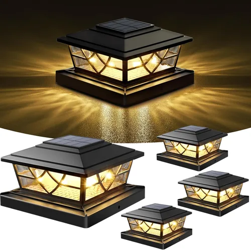 Vista 12 de Luces solares para postes al aire libre, paquete de 12, 2 modos LED, luces solares para postes de plataforma y valla para 3.5 x 3.5, 4 x 4, 5 x 5