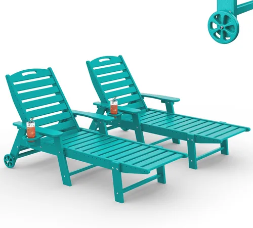 Vista 38 de Tumbona al aire libre, silla de descanso al aire libre con textura de madera, respaldo ajustable de 5 posiciones, silla de salón de polietileno