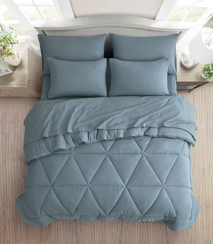 Vista 2 de Chezmoi Collection Jasper - Juego de ropa de cama individual en una bolsa, 5 piezas, acolchado geométrico, suave, lavado, de microfibra de doble