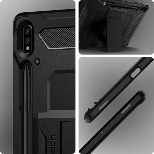 Vista 3 de Spigen Funda rígida rígida para Galaxy Tab S8+ Plus/S7+ Plus (2020), Tough Armor Pro con soporte y soporte integrado para S Pen, protección de doble