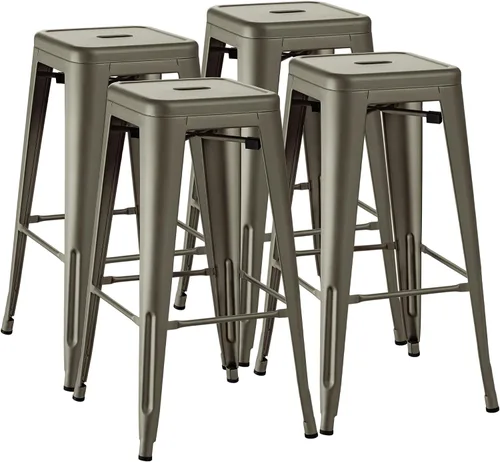 Vista 23 de Furmax - Juego de 4 taburetes de metal de 30 pulgadas, apilables para Azul