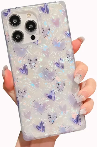 Vista 34 de Funda compatible con iPhone 14 Pro con borde rectangular, bonita funda protectora de lujo con pintura al óleo y flores para mujeres y niñas, funda