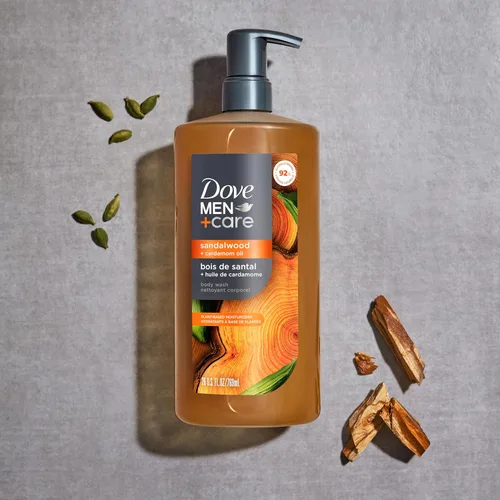 Vista 8 de DOVE MEN + CARE Gel de Ducha de Sándalo y Aceite de Cardamomo Gel de Ducha Hidratante a Base de Plantas para Hombres, 26 oz