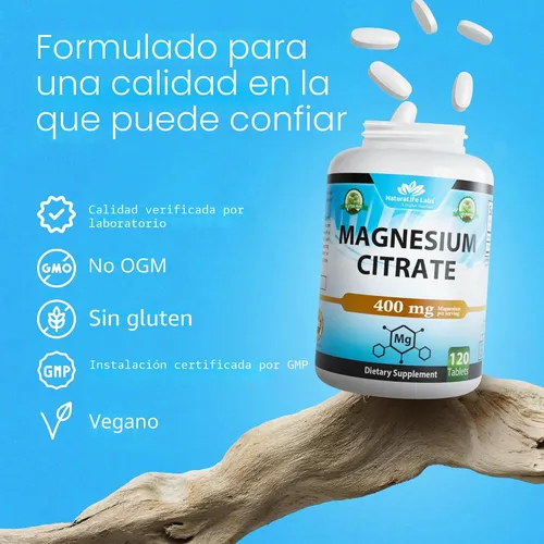 Vista 6 de Citrato de magnesio 400 mg - 120 comprimidos alivio del estrés de alta potencia, apoyo para la relajación del sueño, apoya la función nerviosa