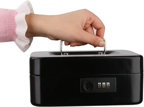 Vista 3 de Decaller Caja de dinero con cerradura de combinación, caja de seguridad de metal pequeña con bandeja de dinero, 7 4/5 x 6 4/5 x 3 3/5 pulgadas