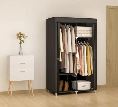 Vista 5 de MOGELAFOO Armario Closet Portátil para Habitación Pequeña, Organizador de Ropa de 35 Pulgadas con Estante de Almacenamiento con 2 Varillas
