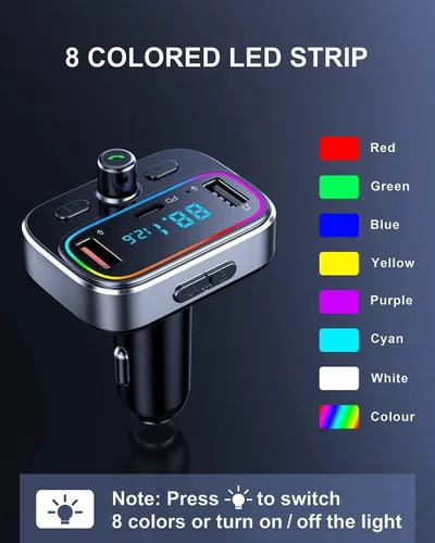 Vista 5 de Transmisor FM Bluetooth 5.4 para kit de adaptador de radio inalámbrico para automóvil, micrófono dual de llamadas manos libres, carga rápida de 18 W