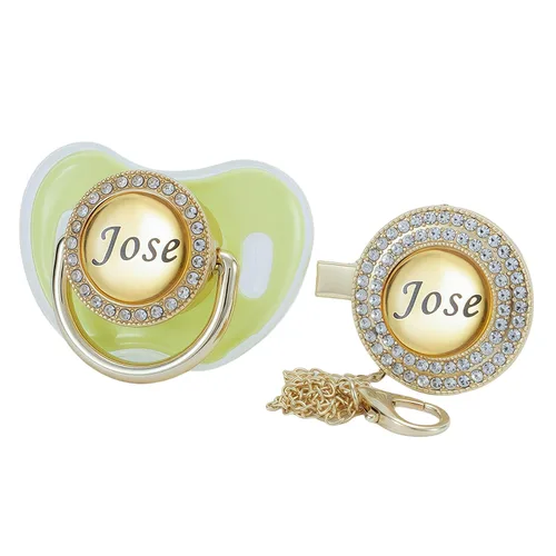 Vista 17 de Juego de Chupete y Clip con Nombre Personalizado Brillante – Chupete Personalizado para Baby Shower, Recuerdo de Recién Nacido para Fotos (Negro)