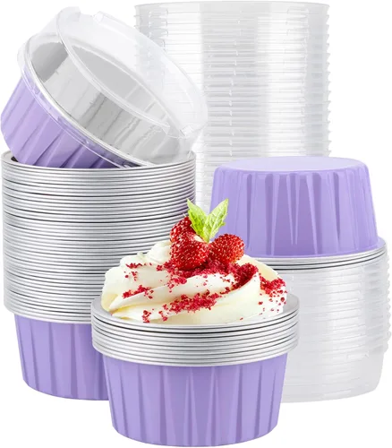 Vista 24 de EUSOAR Forros para cupcakes para hornear, 50 forros para magdalenas de 5 onzas, moldes de papel de aluminio desechables, recipientes de postre