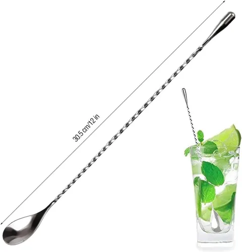 Vista 4 de Hoshen 12 Inch Stainless Steel Long-Handled Spiral Twisted Spoon, Cocktail Mixing Spoon - 5 PCS(Black)