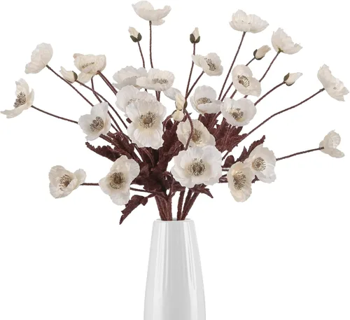 Vista 9 de IPOPU Flores de amapola rosadas, 8 unidades, flores artificiales de seda con tallos, arreglos florales de seda para centros de mesa de boda, centros
