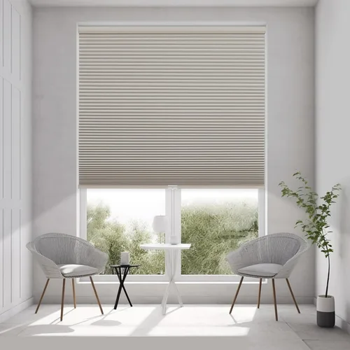 Vista 2 de Changshade Persianas Celulares Opacas, Persianas de Panal para Ventanas sin Cordón con Rieles de Aleación de Aluminio, Tela de Color Combinado