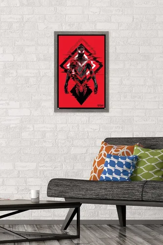 Vista 2 de Trends International Marvel's Spider-Man: Miles Morales - Póster de pared de traje, 14.725 x 22.375 pulgadas, versión enmarcada de madera de granero