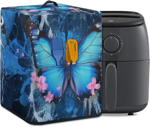 Vista 10 de Air Fryer Oven Dust Cover with Handle and Pocket, Easy Cleaning Electric Appliance Cover, Brown Flower Flor marrón (Brown Flower)