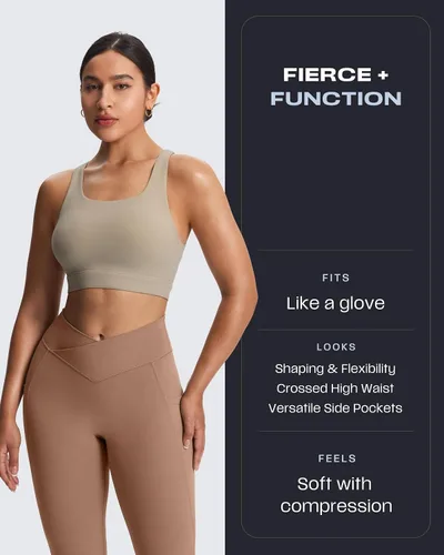 Vista 15 de Aoxjox Trinity - Pantalones de yoga de cintura alta con bolsillos para mujer, control de abdomen, cintura cruzada, leggings de entrenamiento suaves