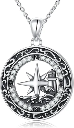 Vista 19 de Alphm Collar con colgante vikingo de plata esterlina S925 para hombres y mujeres, joyería de viaje para graduación, amistad, talismán, joyería